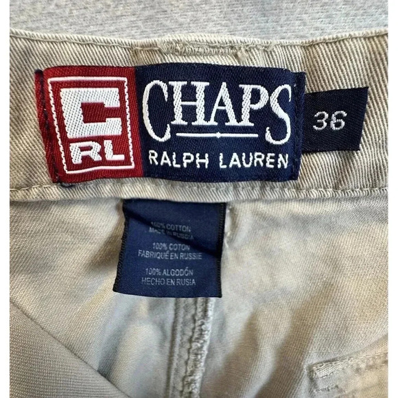 Vintage Ralph Lauren Chaps Shorts Mens 36 x9" Inseam Beige Tan Cargo Pockets Y2K - Picture 3 of 10
